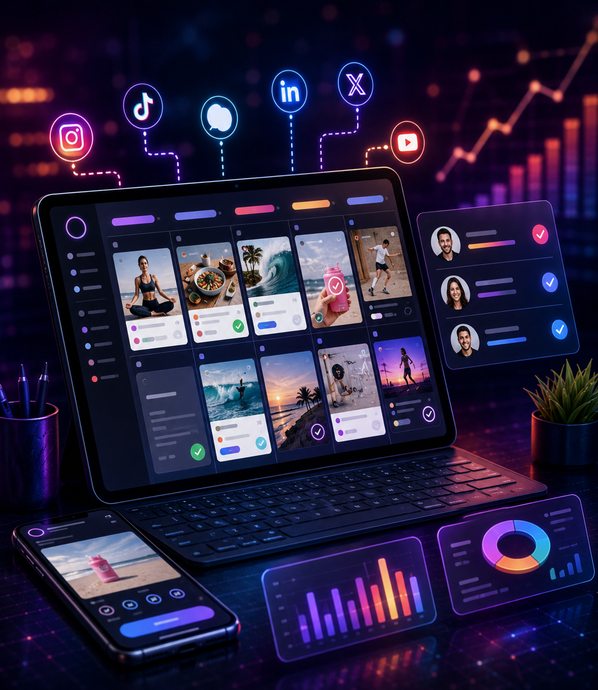 Social media content planning, scheduling and analytics dashboard
